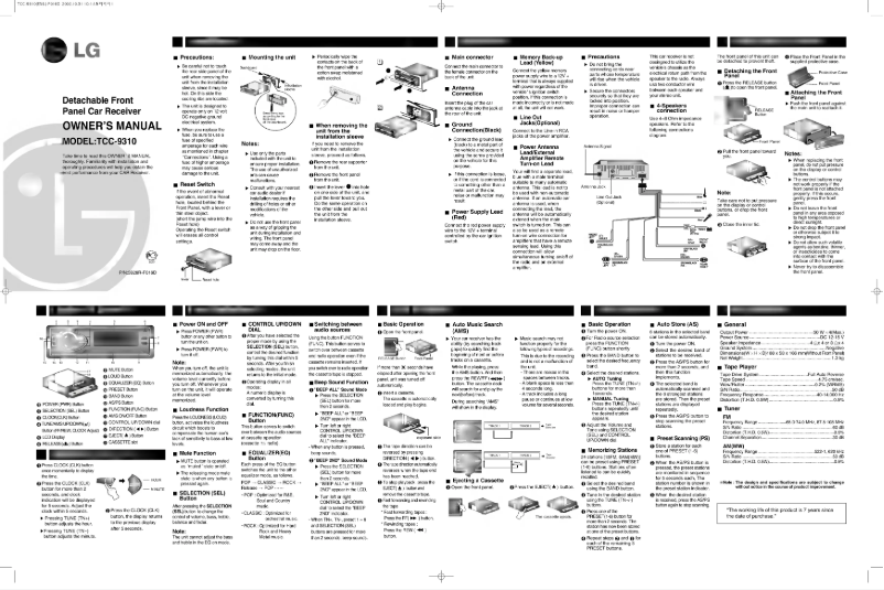 Page 1 de la notice Manuel utilisateur LG TCC-9310