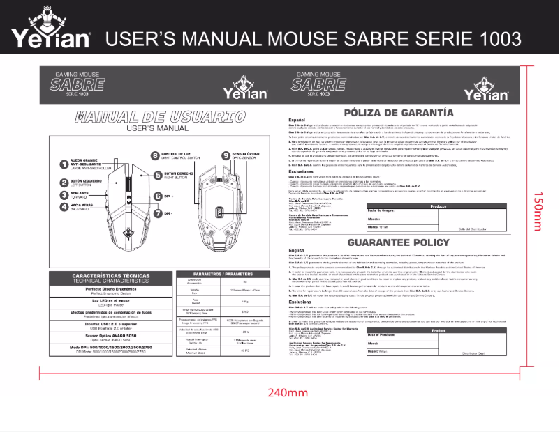 Page n°1 - Manuel utilisateur Yeyian Sabre Serie 1003