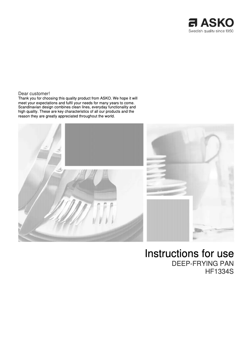 Page n°1 - Manuel utilisateur Asko HF1334S