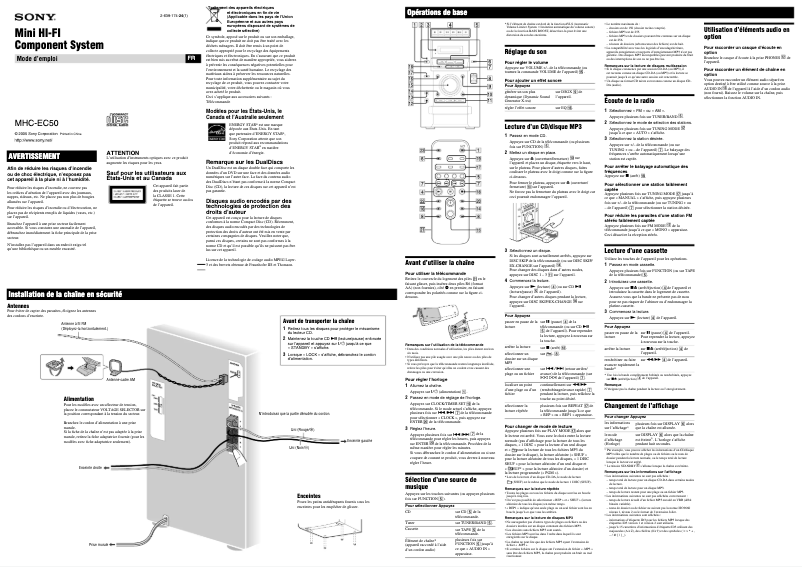 Page 1 de la notice Manuel utilisateur Sony MHC-EC50