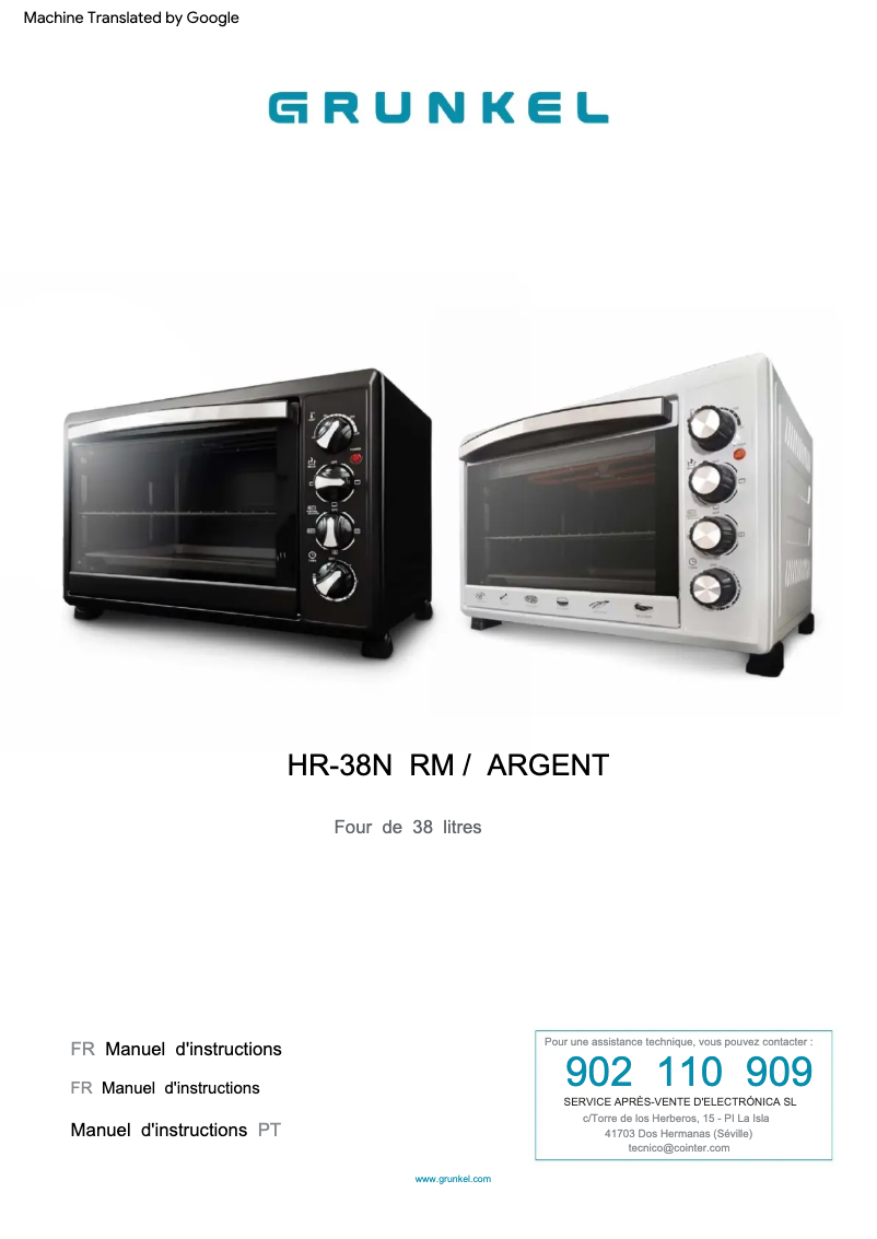 Page 1 de la notice Manuel utilisateur Grunkel HR-38N RM