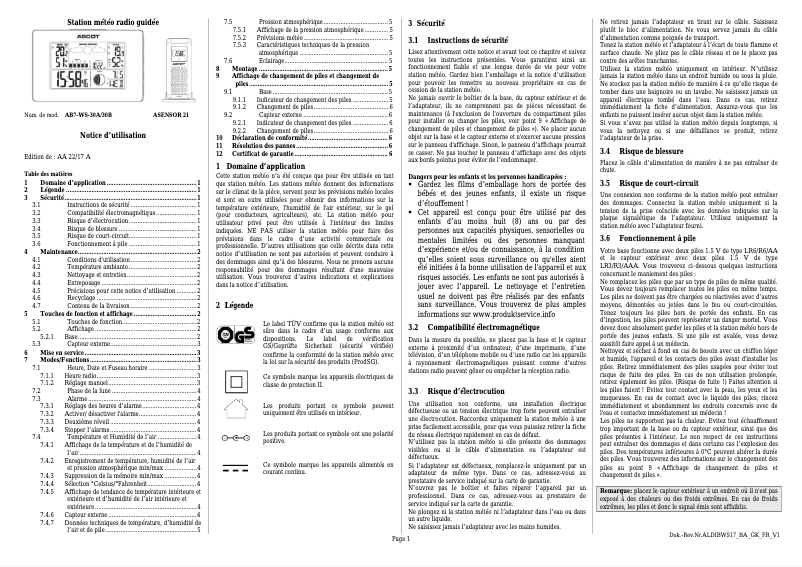 Page 1 de la notice Manuel utilisateur Ascot AB7-WS-30A