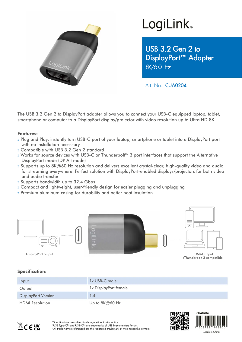 Page 1 de la notice Manuel utilisateur LogiLink CUA0204
