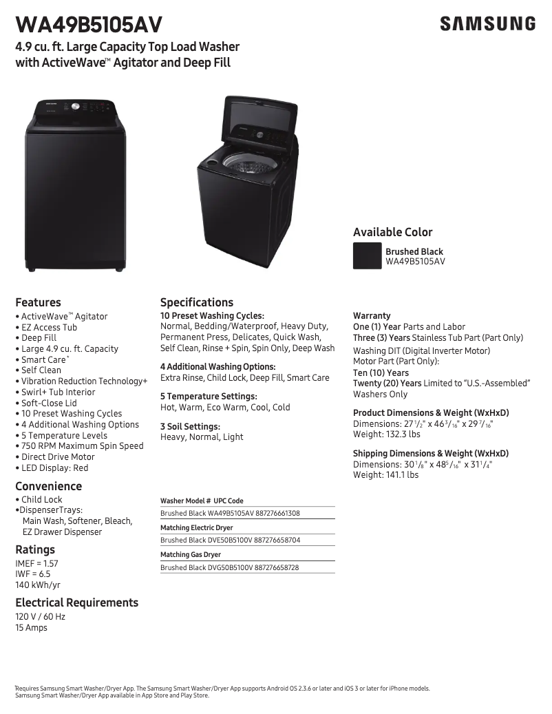 Imagen de la primera página del manual del dispositivo WA49B5105AV