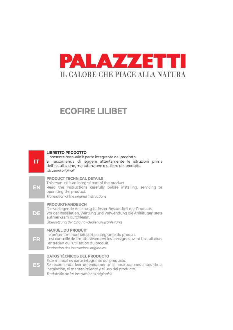 Page n°1 - Manuel utilisateur Palazzetti Lilibet 12 kW US