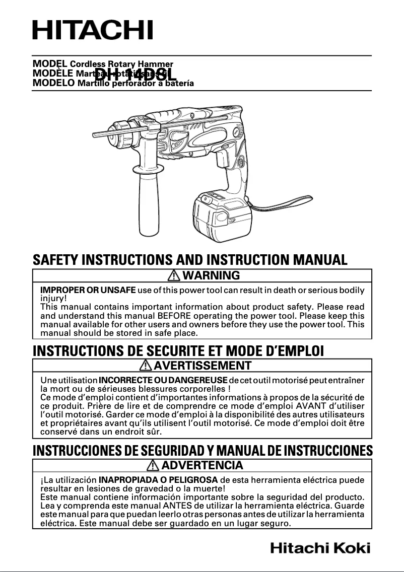 Page 1 de la notice Manuel utilisateur Hitachi DH 14DSL