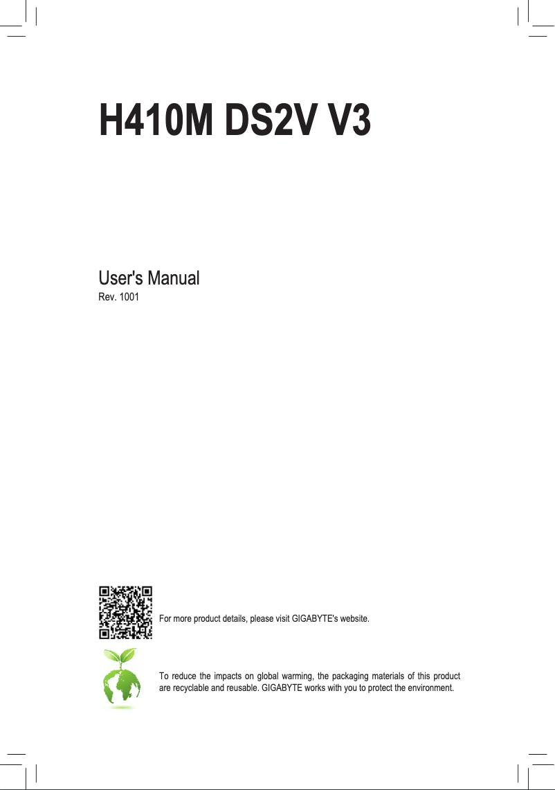 Page 1 de la notice Manuel utilisateur Gigabyte H410M DS2V V3