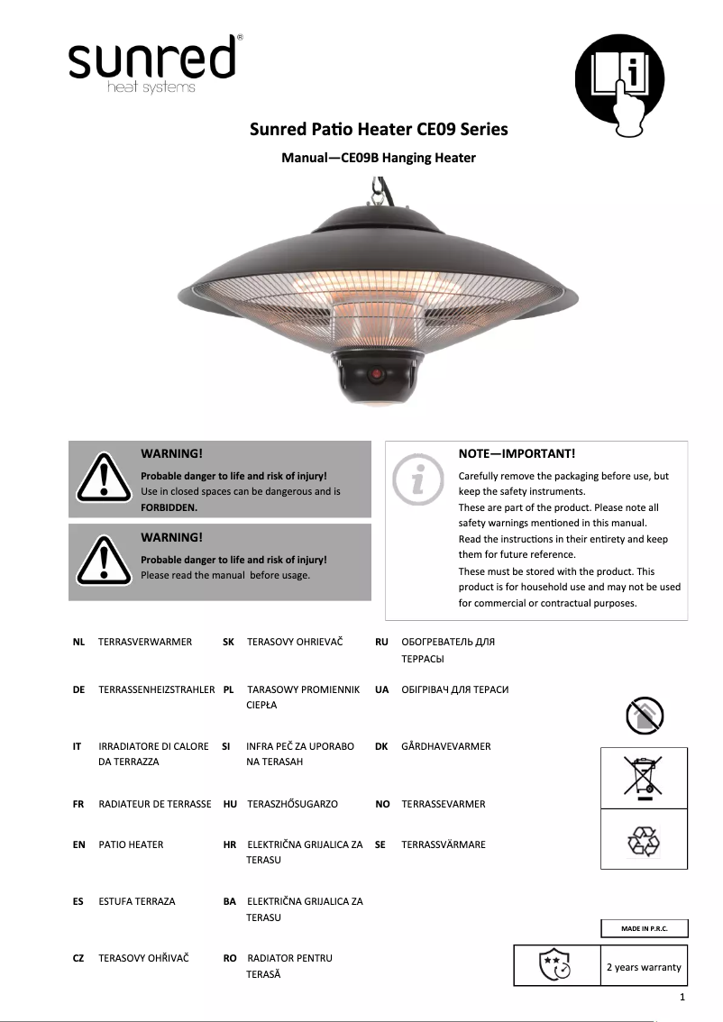 Page n°1 - Manuel utilisateur SunRed CE09B
