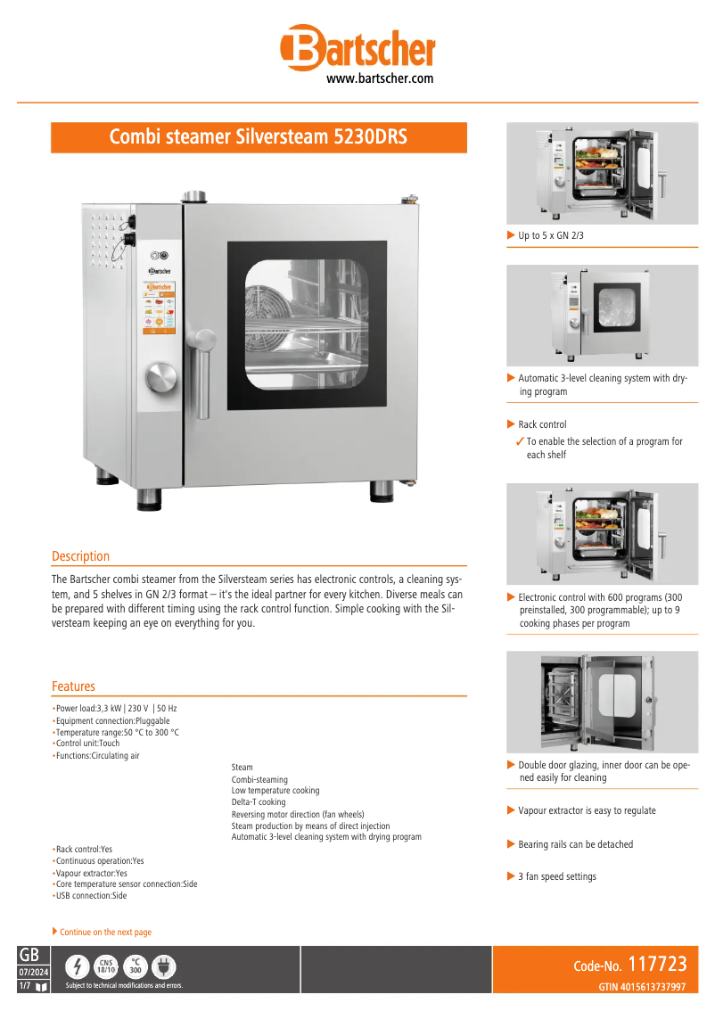 Page n°1 - Fiche technique Bartscher 117723
