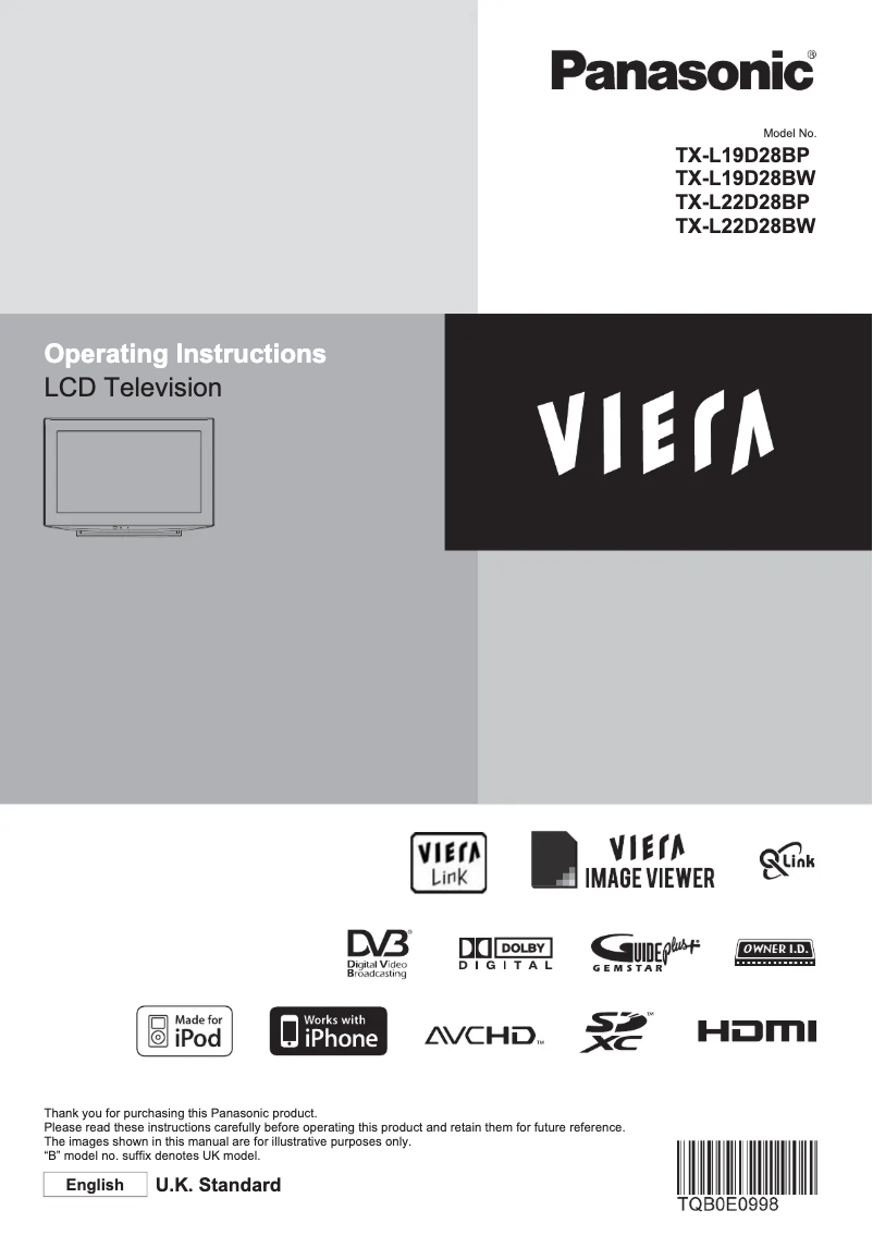 Page 1 de la notice Manuel utilisateur Panasonic Viera TX-L19D28BP