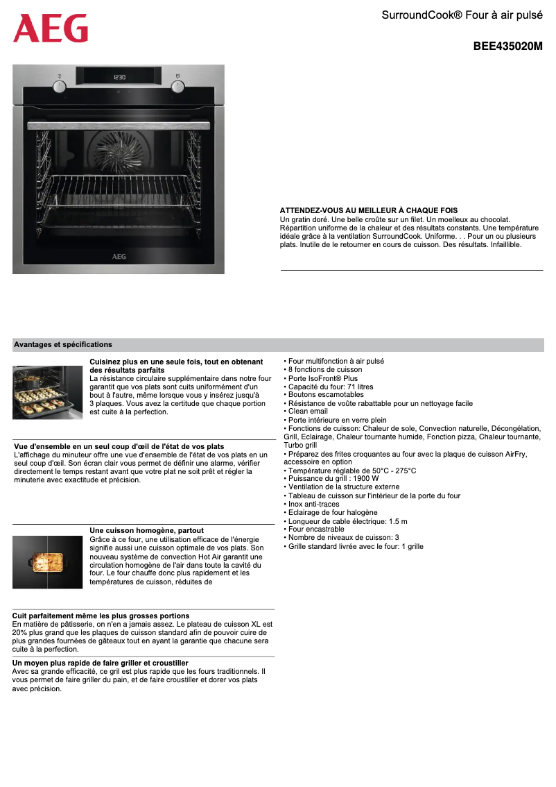 Página 1 del manual Ficha técnica AEG BEE435020M