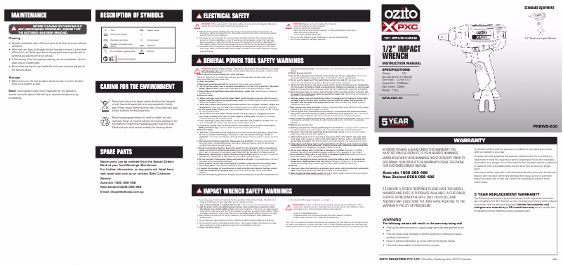 Page 1 de la notice Manuel utilisateur Ozito PXBWS-230