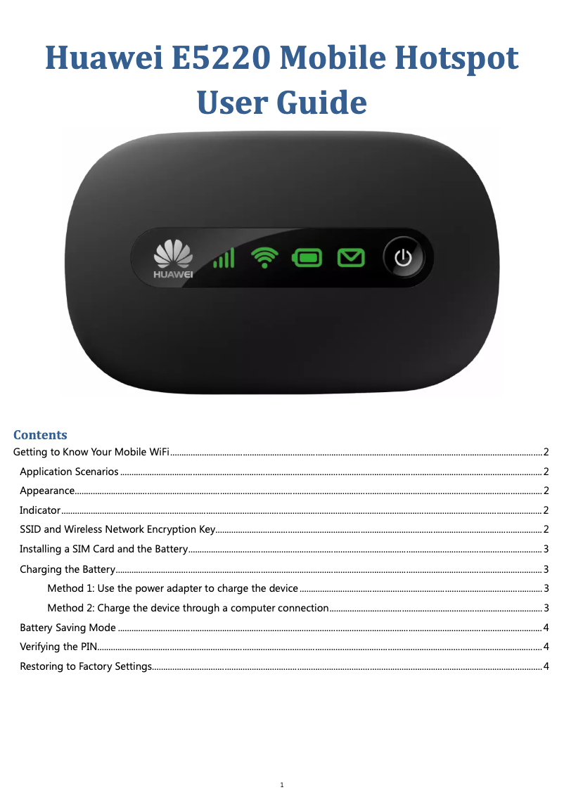 Page n°1 - Manuel utilisateur Huawei E5220 Mobile Hotspot