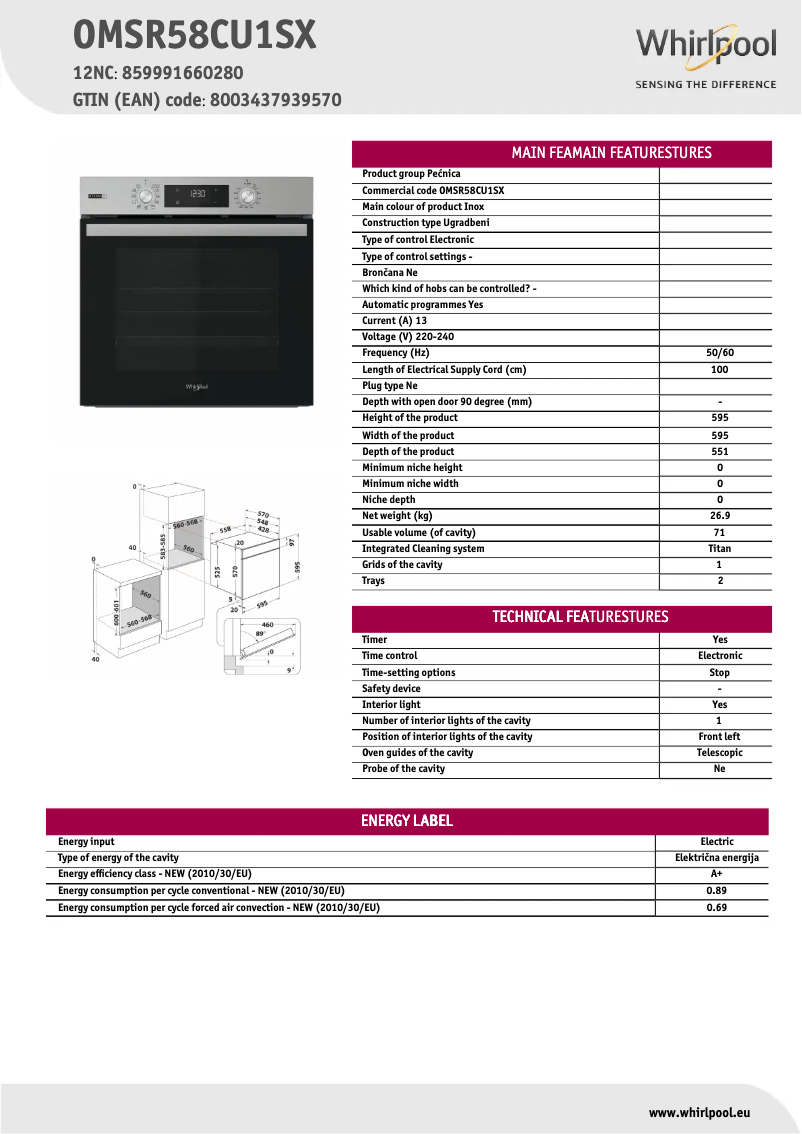 Página 1 del manual Ficha técnica Whirlpool OMSR58CU1SX