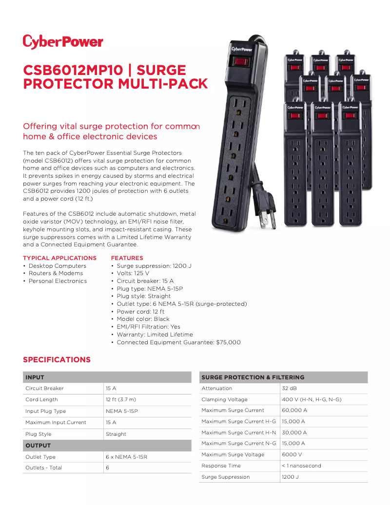 Page 1 de la notice Fiche technique CyberPower CSB6012