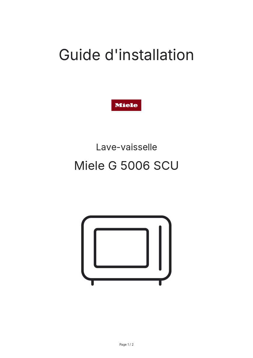 Page n°1 - Guide d'installation Miele G 5006 SCU