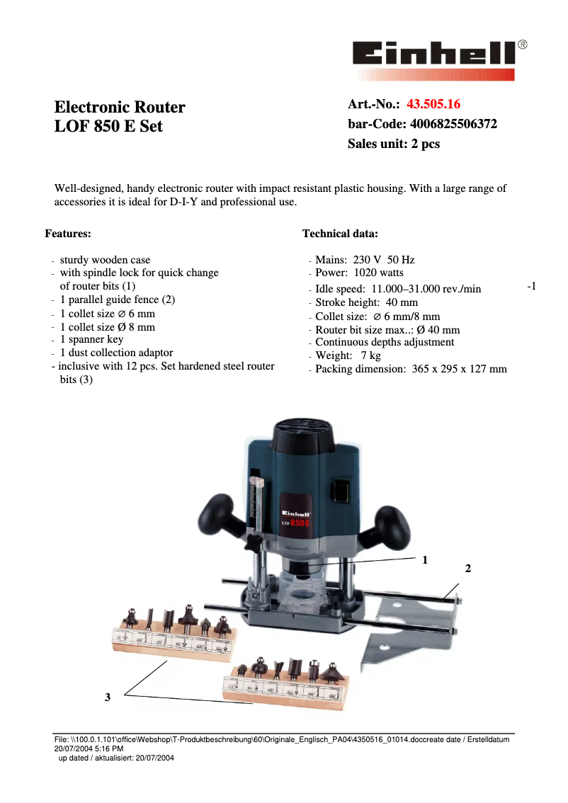 Image de la première page du manuel de l'appareil LOF 850 E