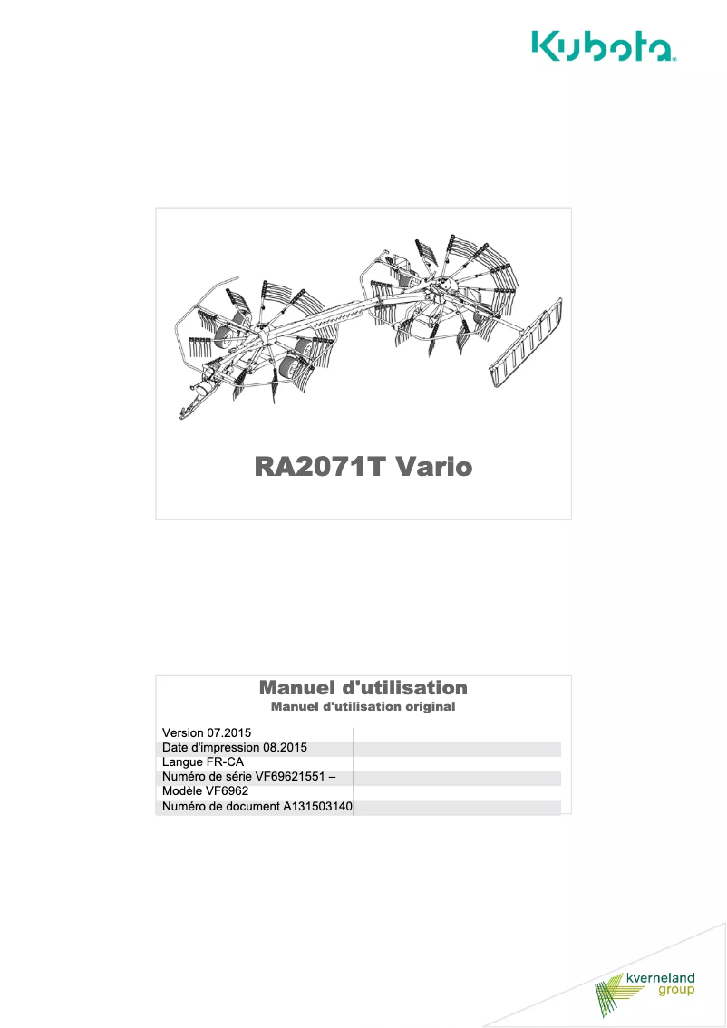 Image de la première page du manuel de l'appareil RA2071T
