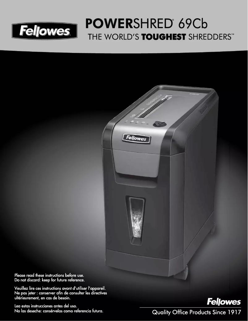 Page n°1 - Manuel utilisateur Fellowes Powershred 69Cb