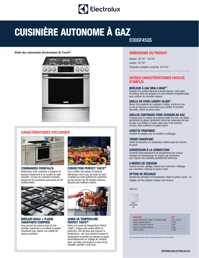 Page 1 de la notice Fiche technique Electrolux EI30GF45QS