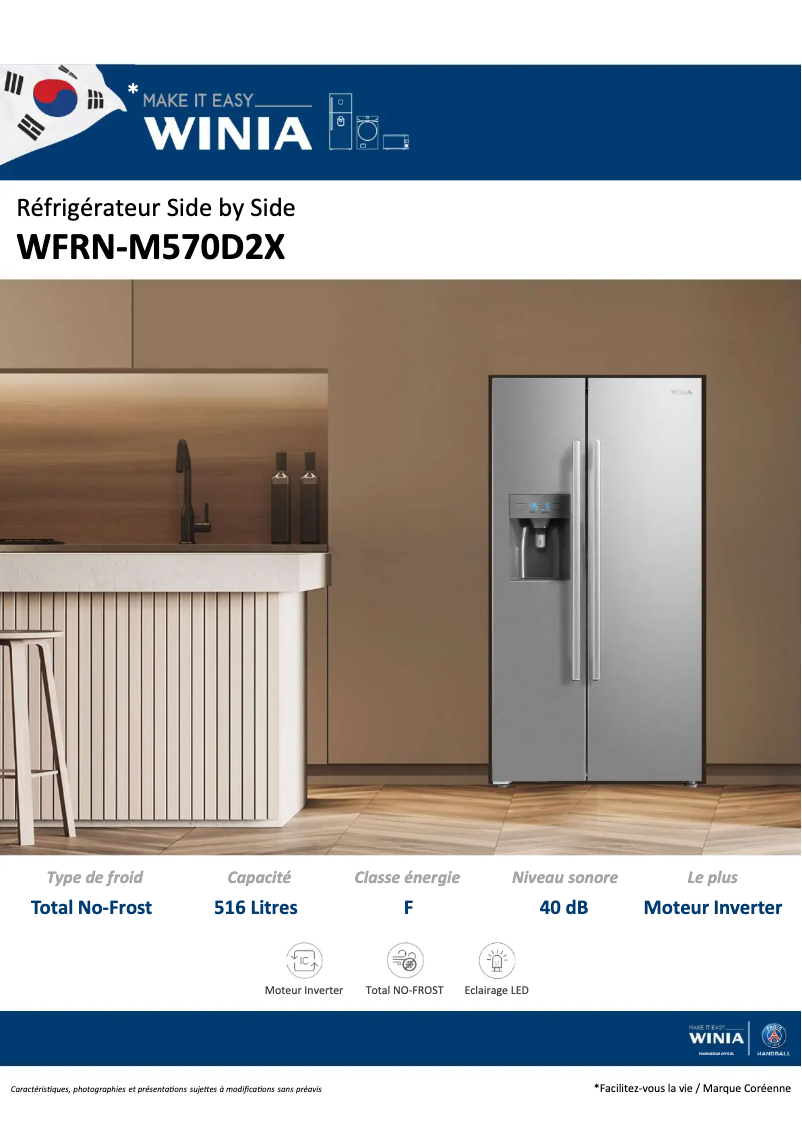 Page n°1 - Fiche technique Winia WFRN-M570D2X