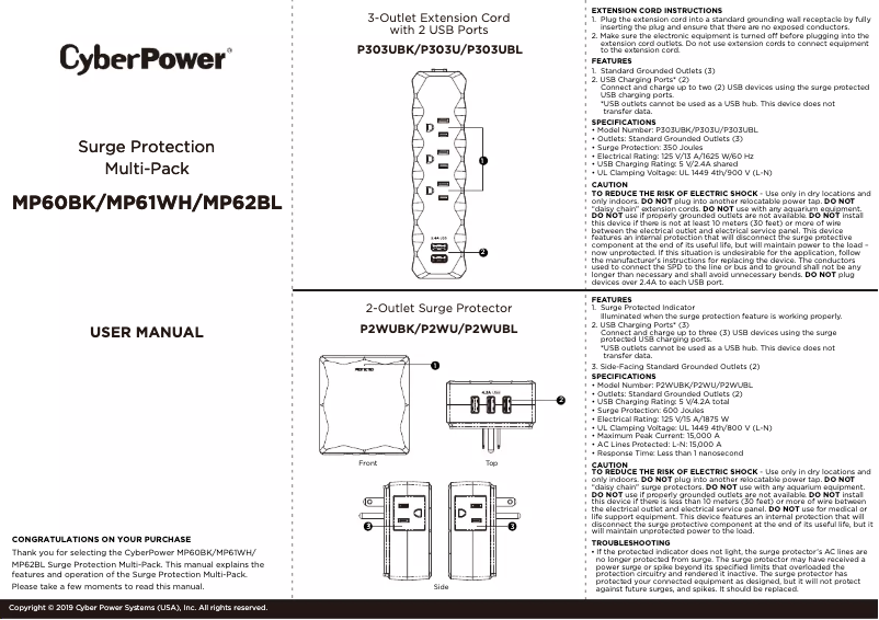 Page n°1 - Manuel utilisateur CyberPower MP60BK