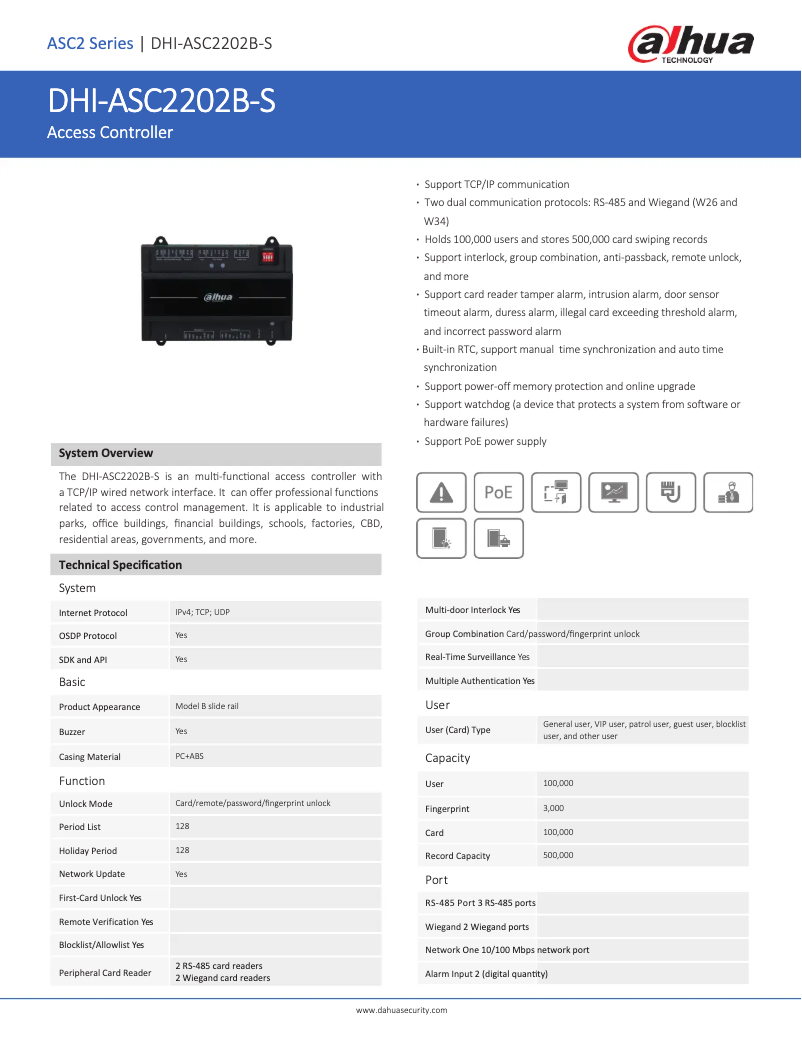 Page 1 de la notice Fiche technique Dahua Technology ASC2202B-S