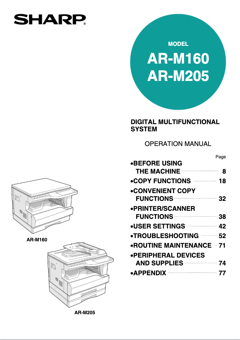 Page n°1 - Manuel utilisateur Sharp ARM160