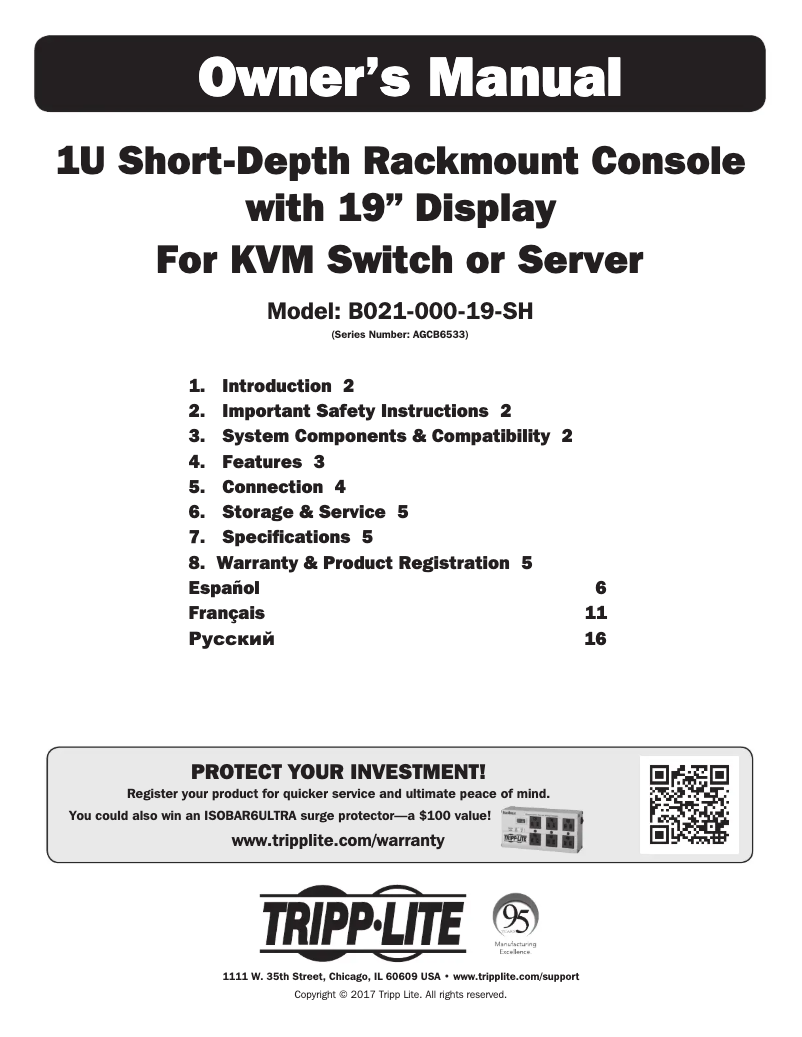 Page 1 de la notice Manuel utilisateur Tripp Lite B021-000-19-SH