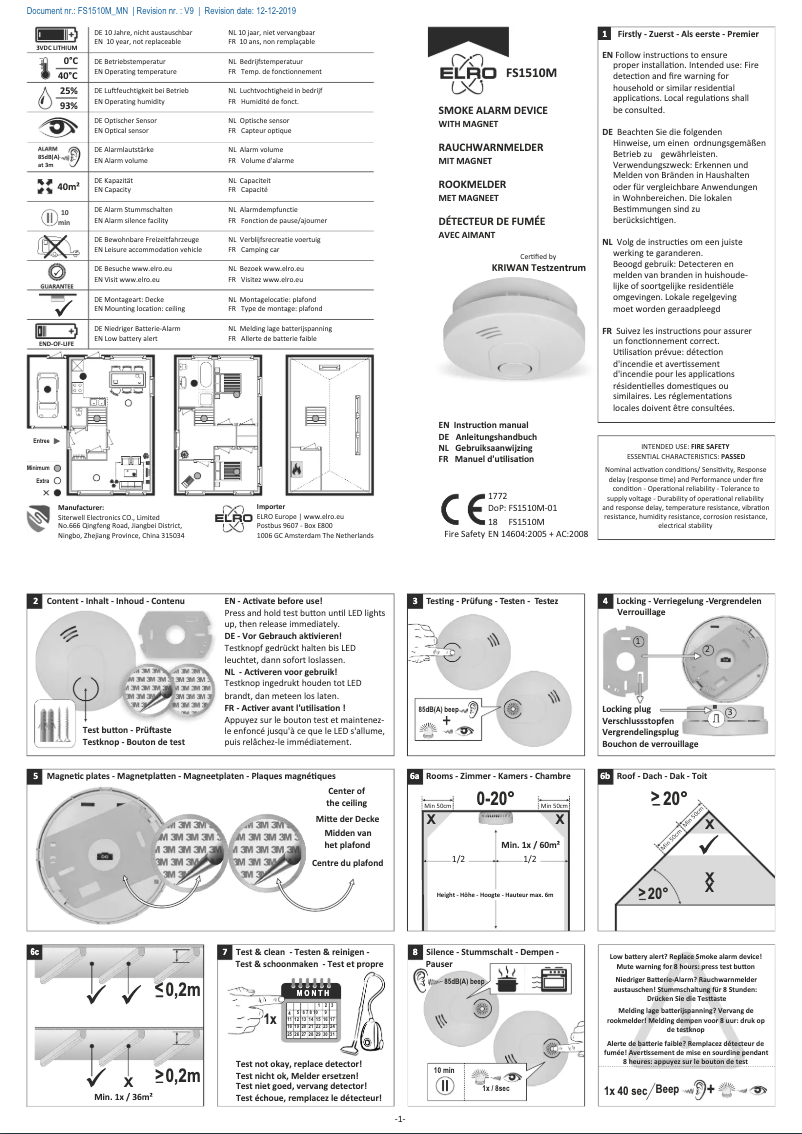 Page 1 de la notice Manuel utilisateur Elro FS1510M