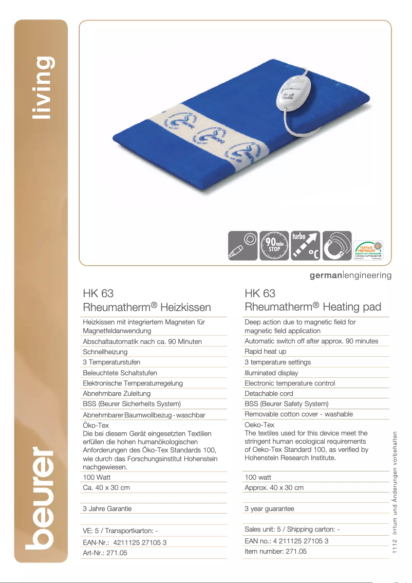 Page n°1 - Fiche technique Beurer HK 63