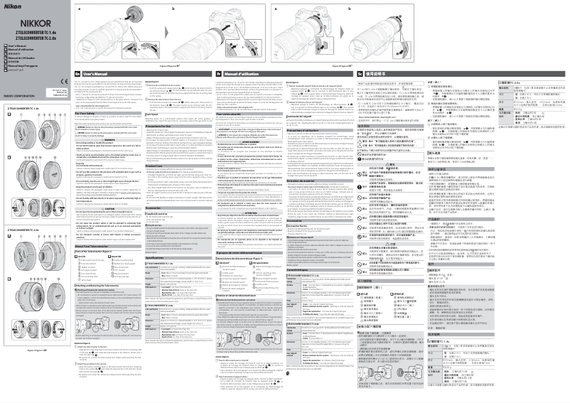 Page 1 de la notice Manuel utilisateur Nikon Z Teleconverter TC-2.0X