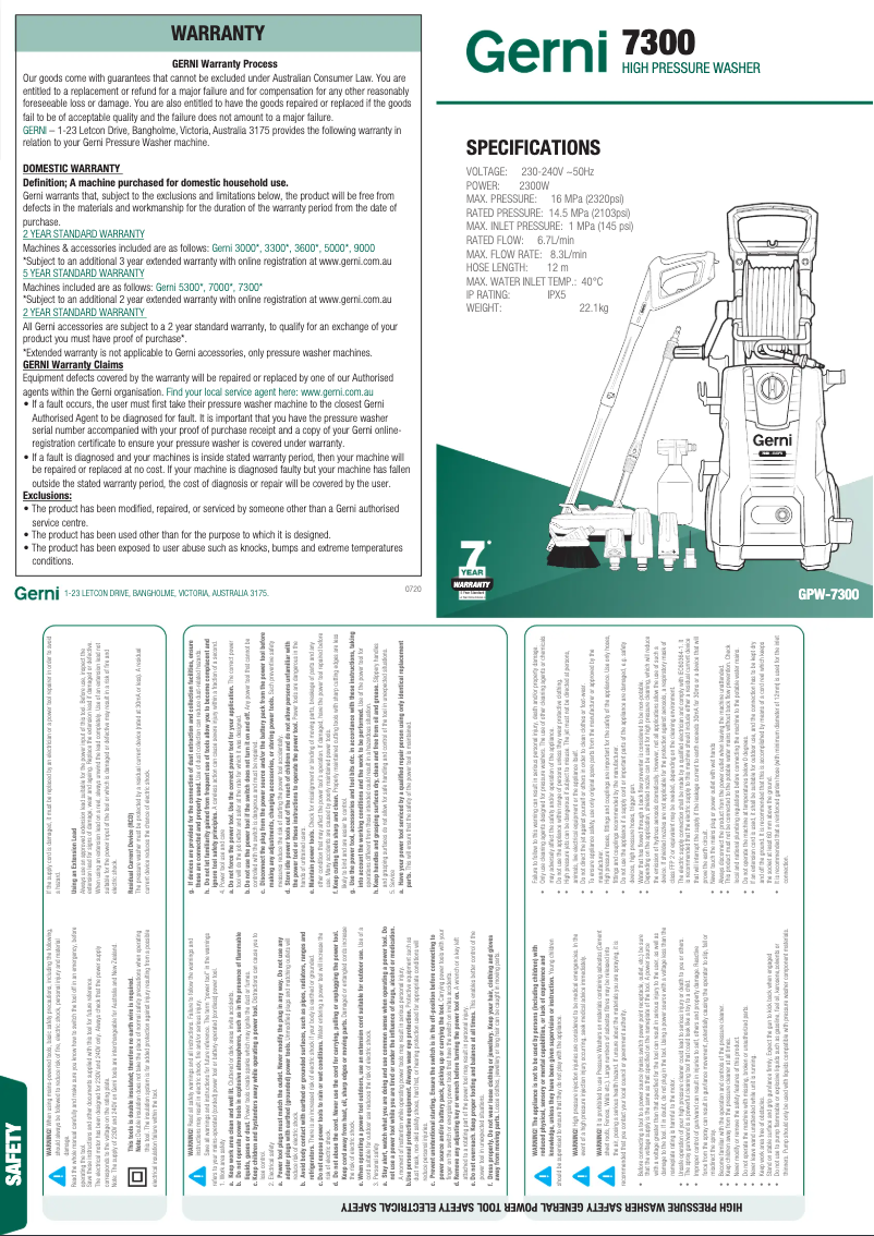 Page n°1 - Manuel utilisateur Gerni 7300