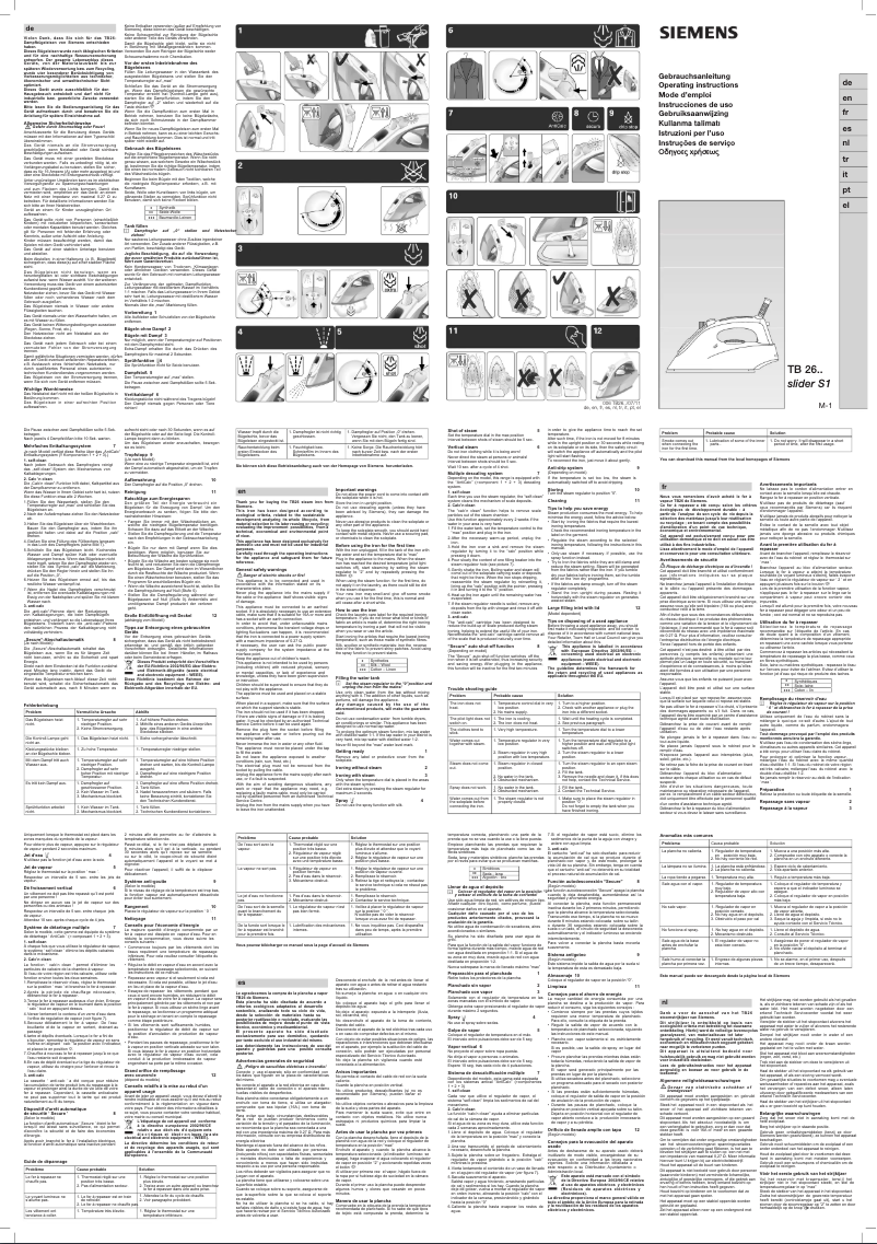 Page 1 de la notice Manuel utilisateur Siemens TB26220 Slider S1