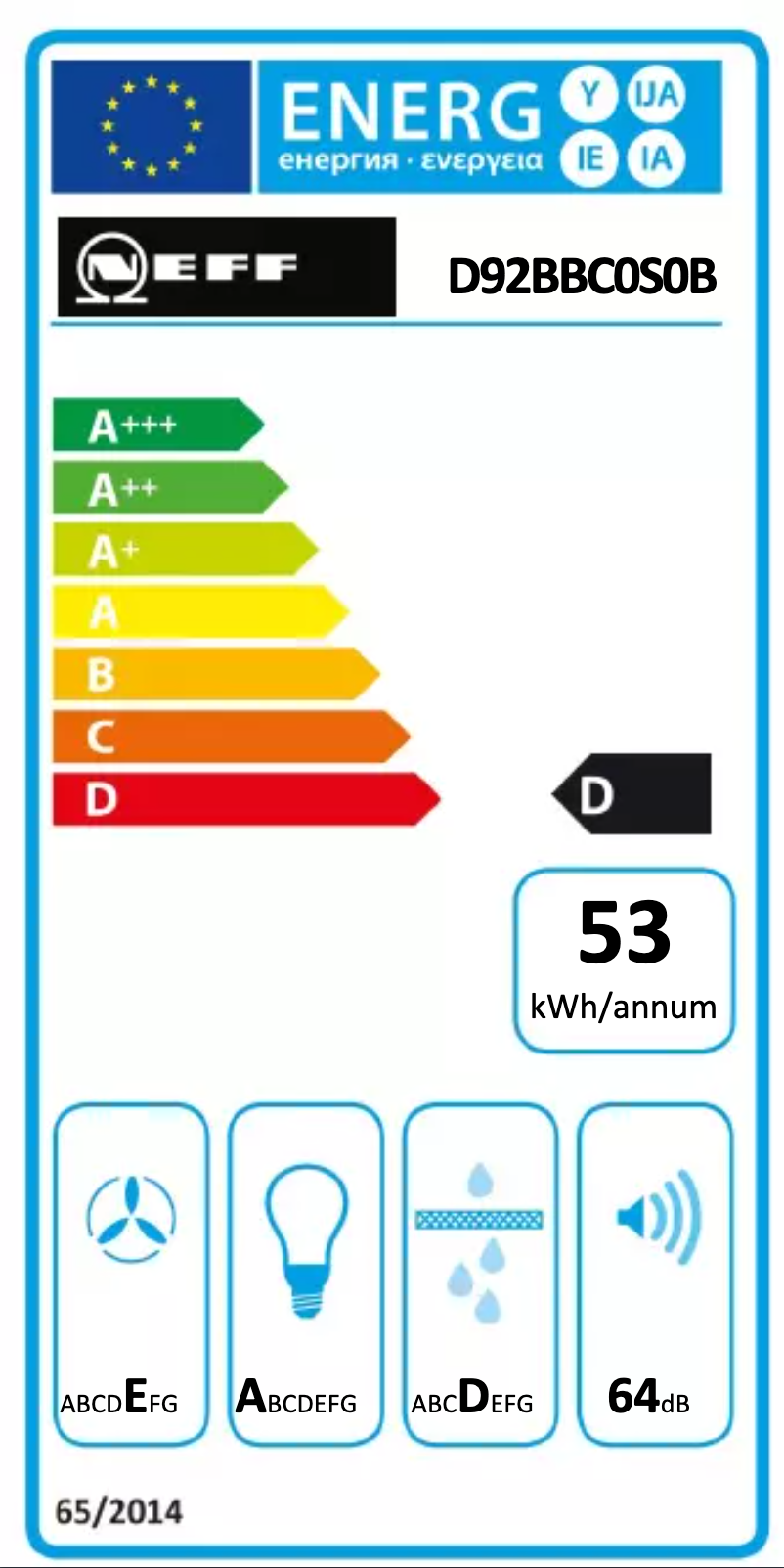 Page n°1 - Label énergétique Neff D92BBC0S0B