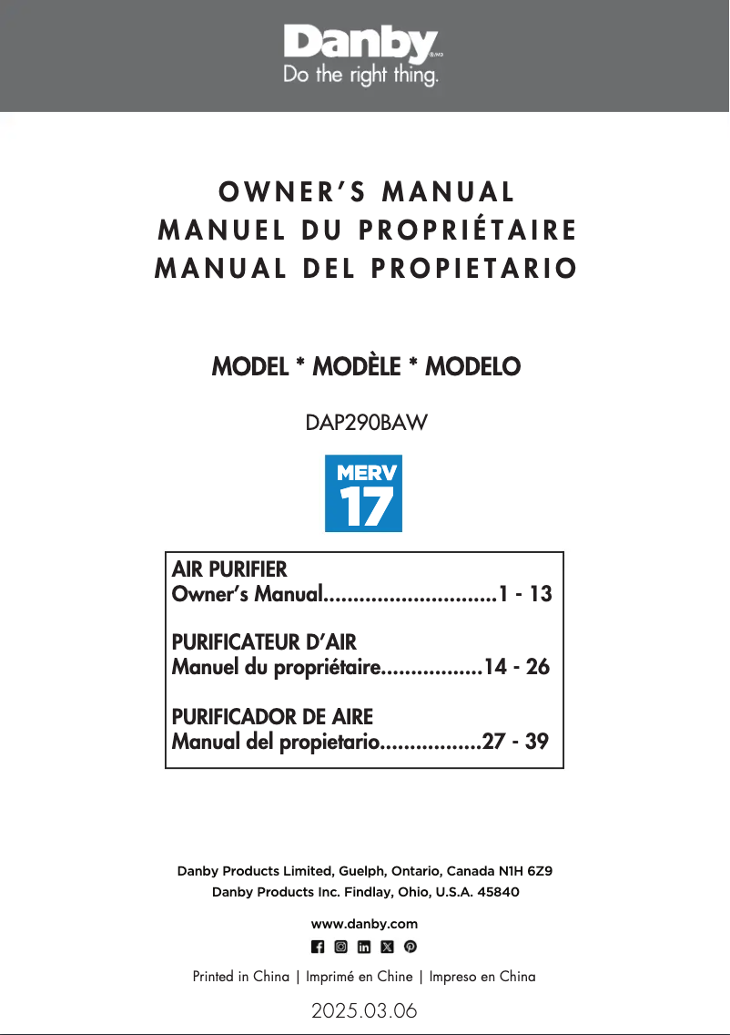 Página 1 del manual Manual de usuario Danby DAP290BAW