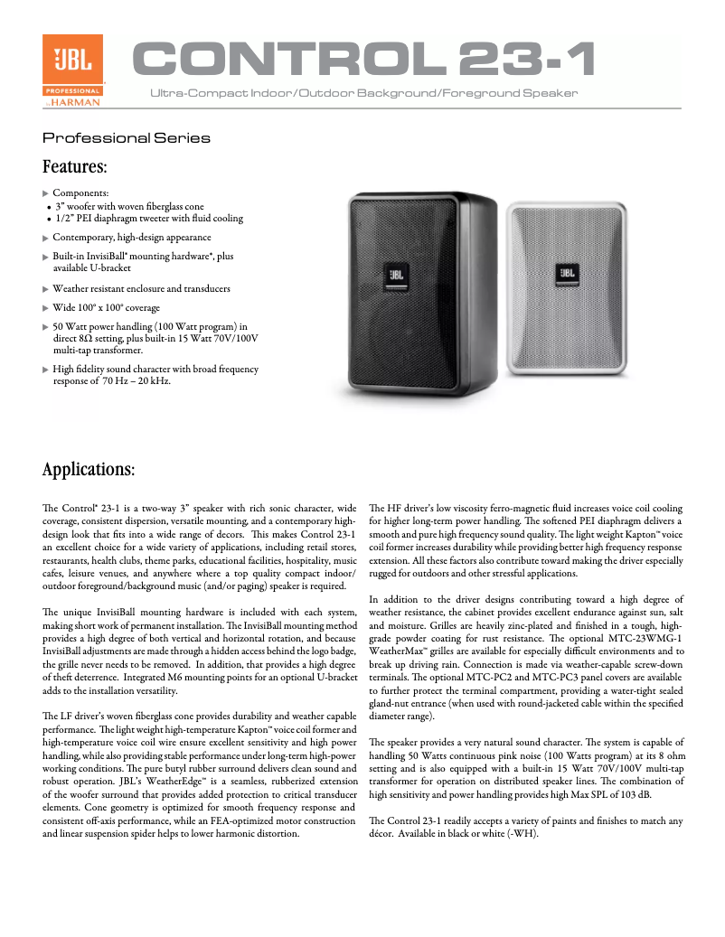 Page n°1 - Brochure JBL Control 23-1