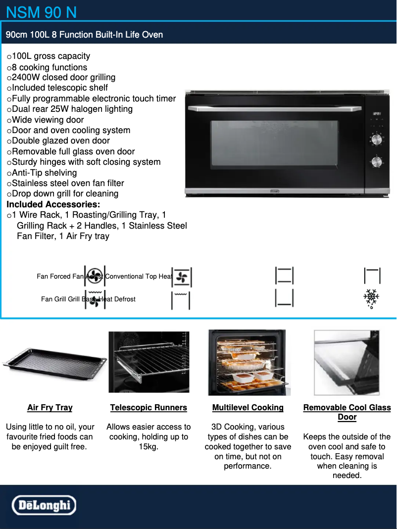 Page 1 de la notice Fiche technique DeLonghi NSM 90 N
