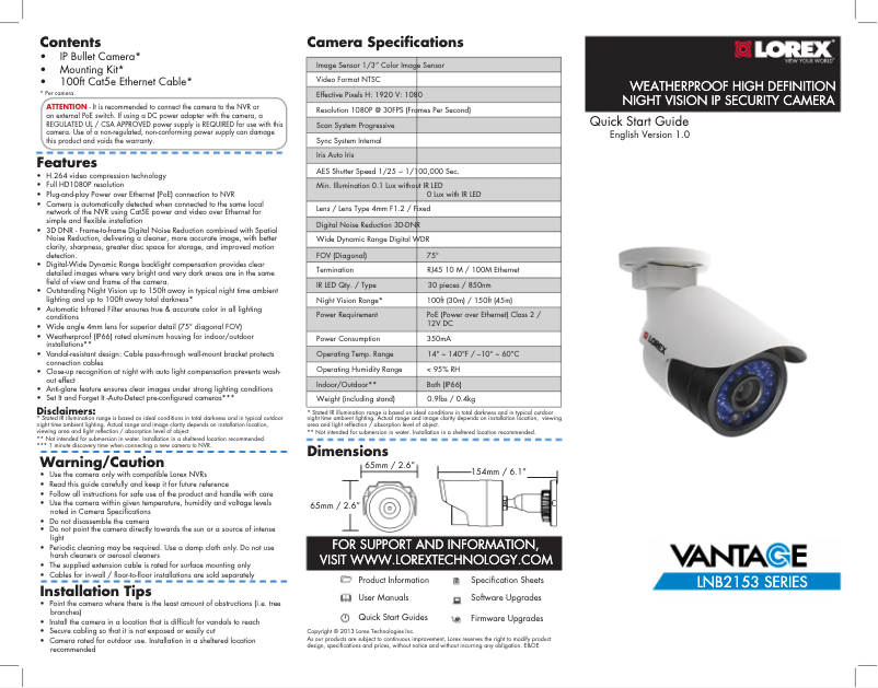 Image de la première page du manuel de l'appareil Vantage LNB2153