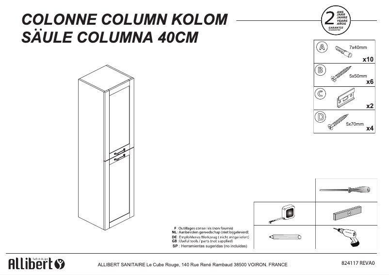 Page 1 de la notice Manuel utilisateur Allibert 824117
