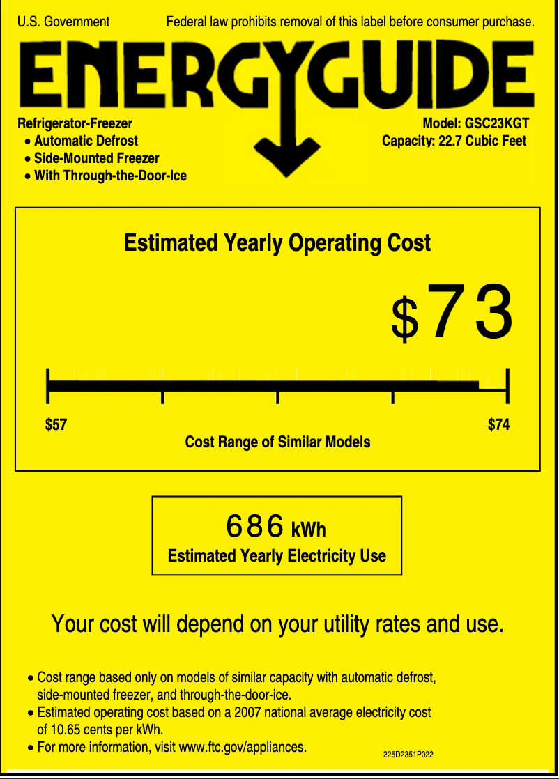Page n°1 - Label énergétique GE GSC23KGTBB