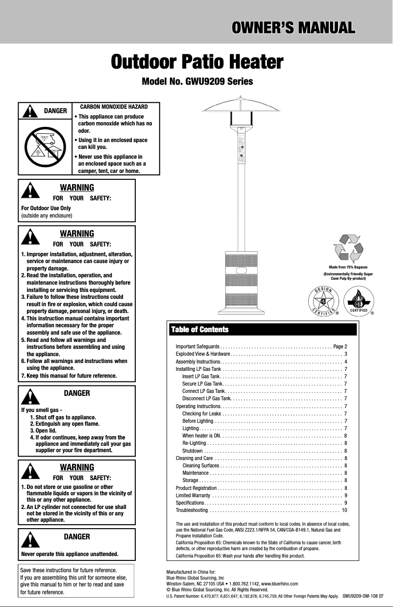 Image de la première page du manuel de l'appareil GWU9209SP