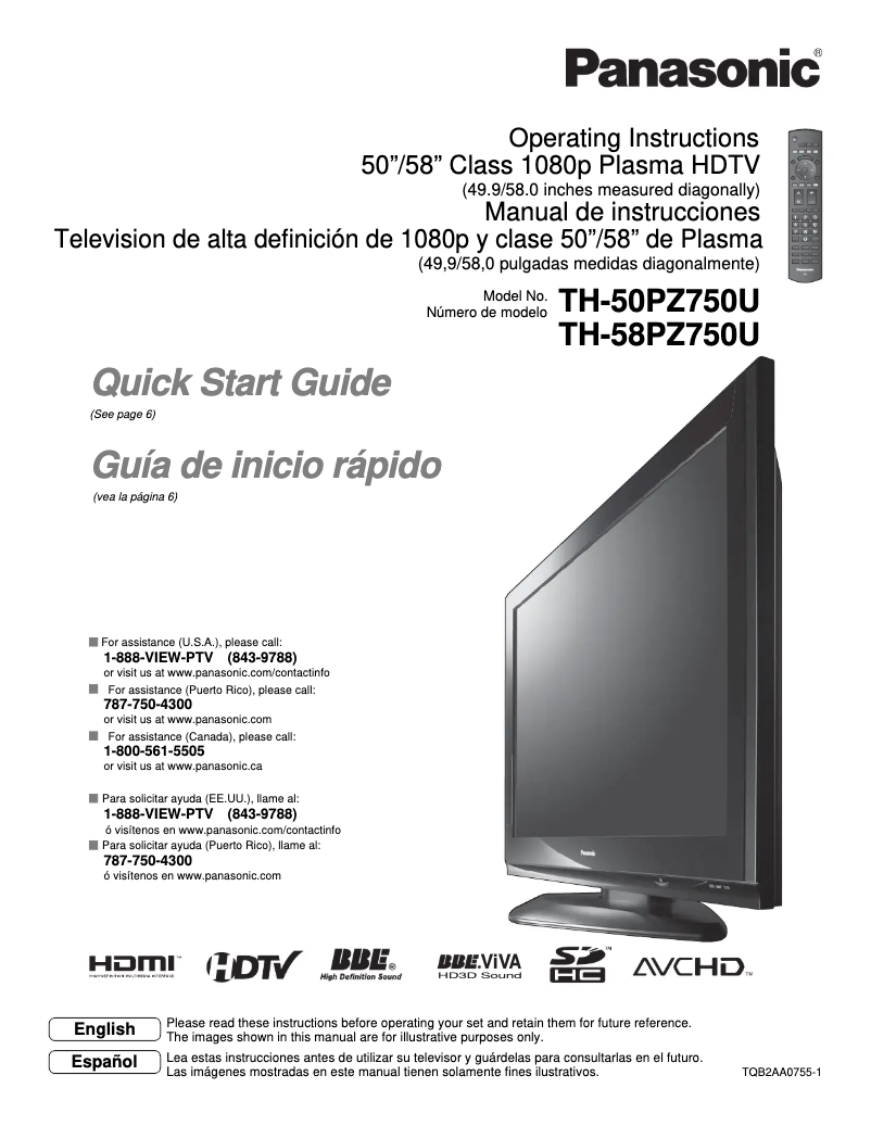 Página 1 del manual Manual de usuario Panasonic TH-58PZ750U