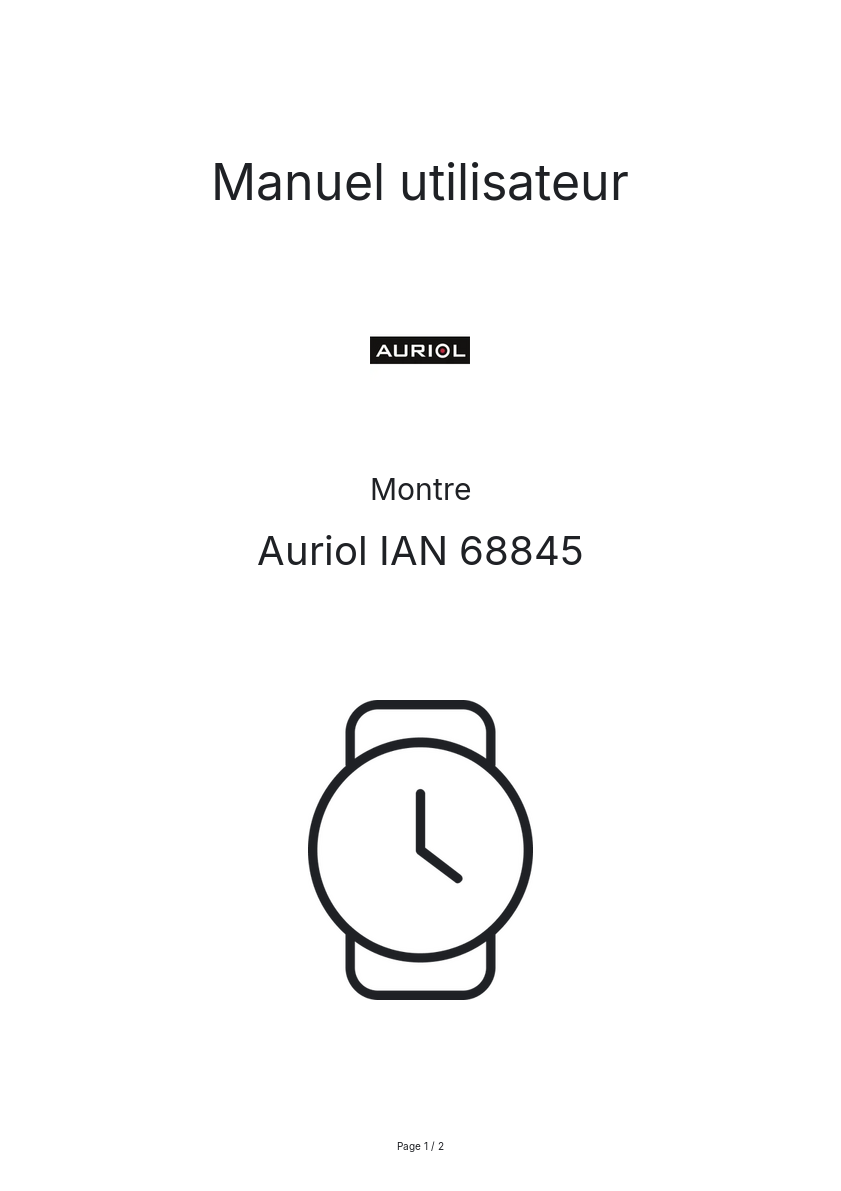 Page n°1 - Manuel utilisateur Auriol IAN 68845