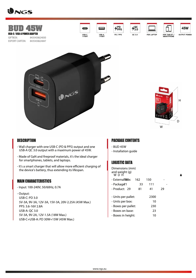Page 1 de la notice Manuel utilisateur NGS BUD 45W