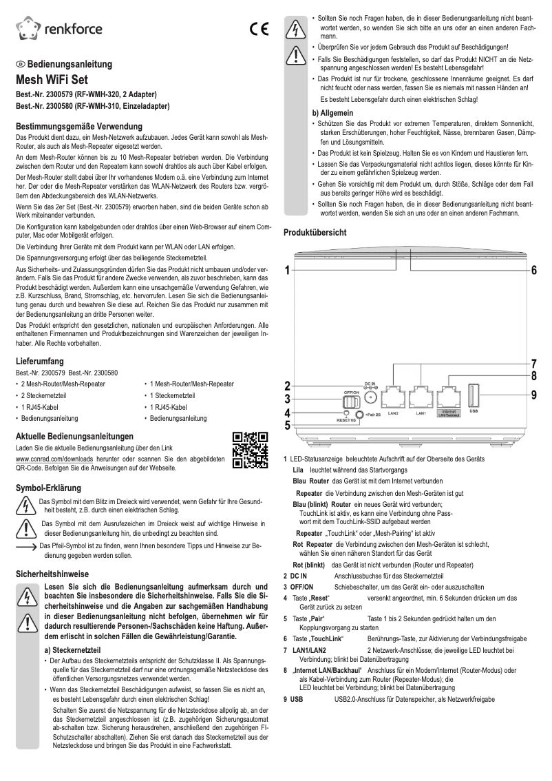Page 1 de la notice Manuel utilisateur Renkforce RF-WMH-320