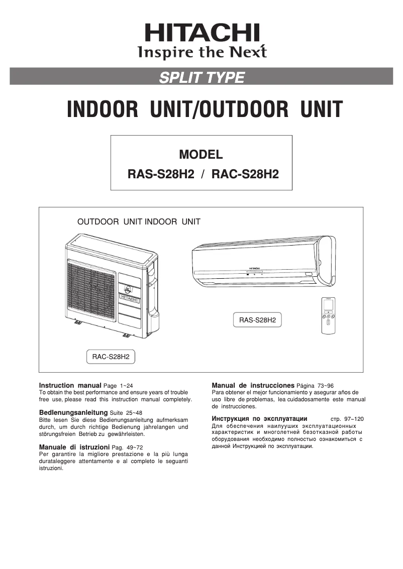 Page 1 de la notice Manuel utilisateur Hitachi RAC-S28H2