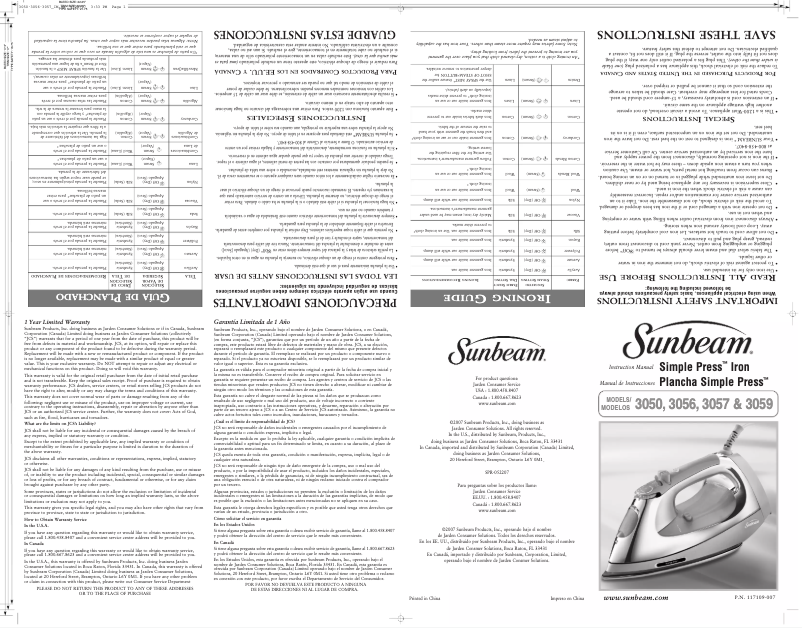 Page 1 de la notice Manuel utilisateur Sunbeam Simple Press 3059