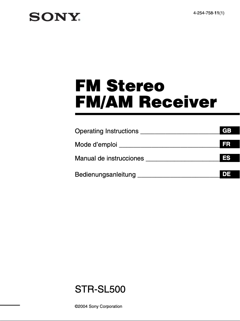 Page 1 de la notice Manuel utilisateur Sony STR-SL500