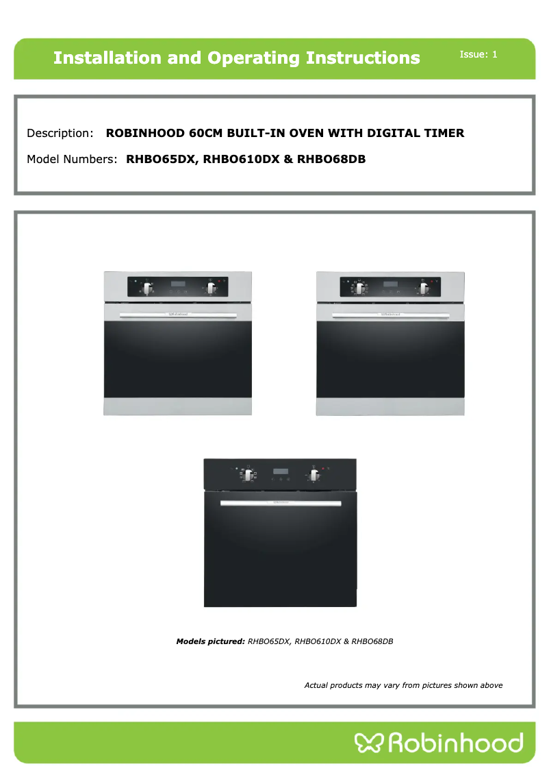 Page n°1 - Manuel utilisateur Robinhood RHBO610DX